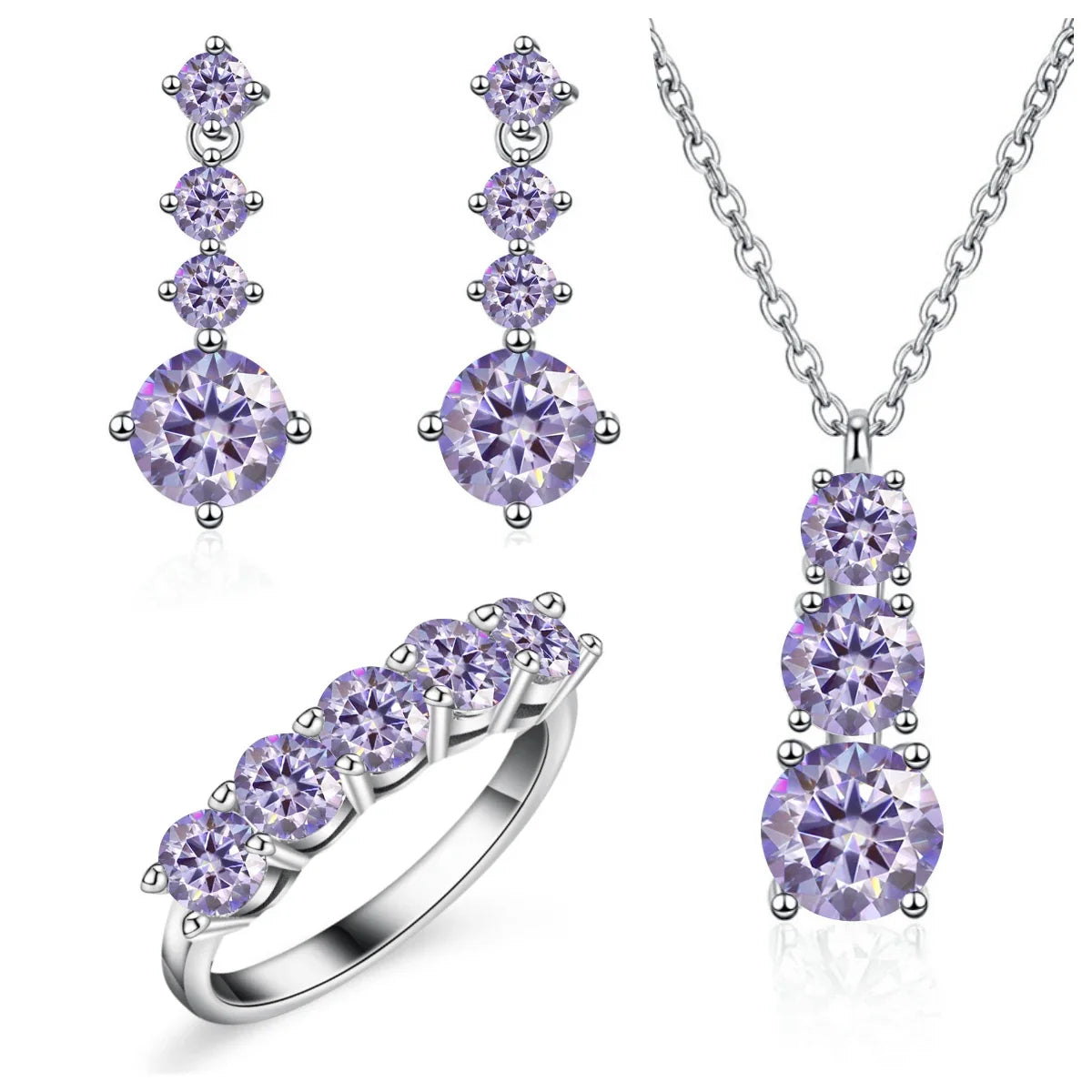 Moissanite 925 Sterling Silver Jewelry Set - Ring Earring Pendant Gift