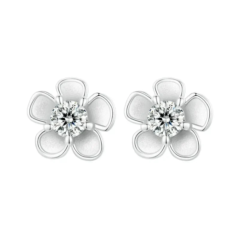 Moissanite 925 Sterling Silver Sakura Stud Earrings VVS1 Screw Back