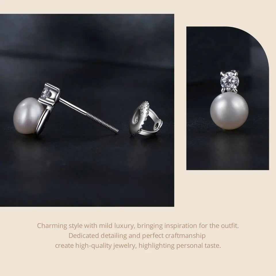 Moissanite 925 Sterling Silver Freshwater Pearl Stud Earrings VVS1 Lab Diamond