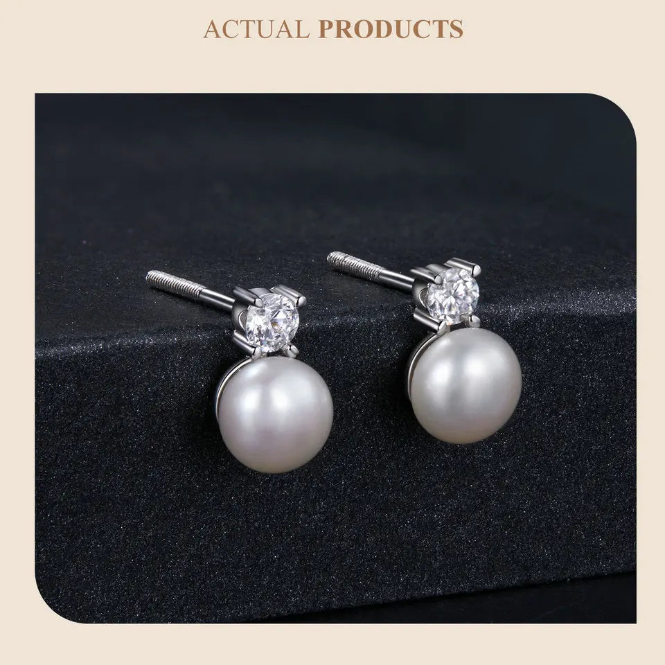 Moissanite 925 Sterling Silver Freshwater Pearl Stud Earrings VVS1 Lab Diamond