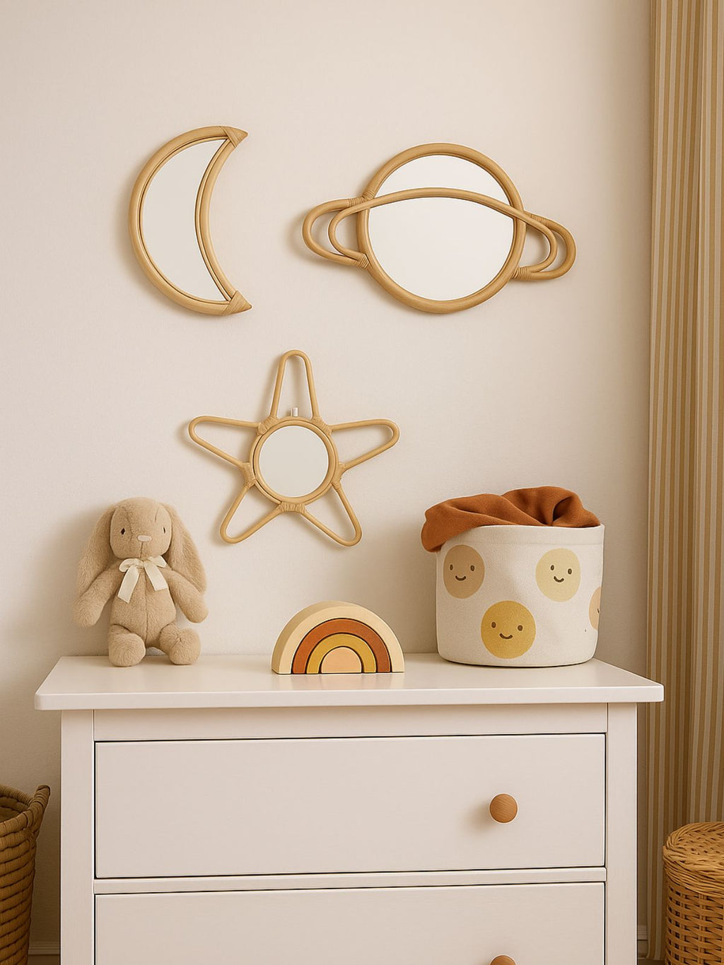 Natural Rattan Moon Wall Mirror