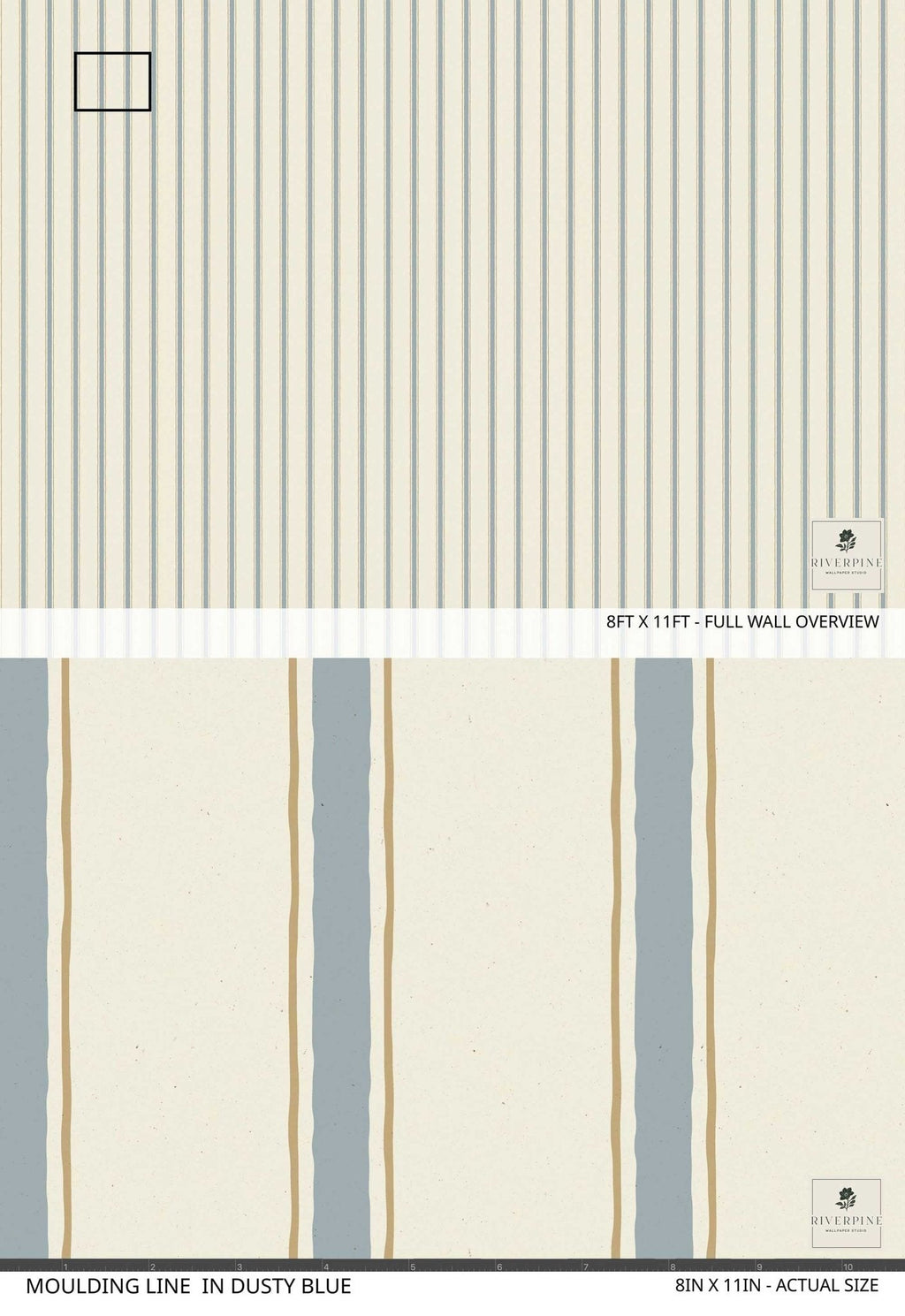 Moulding Line Wallpaper in Dusty Blue