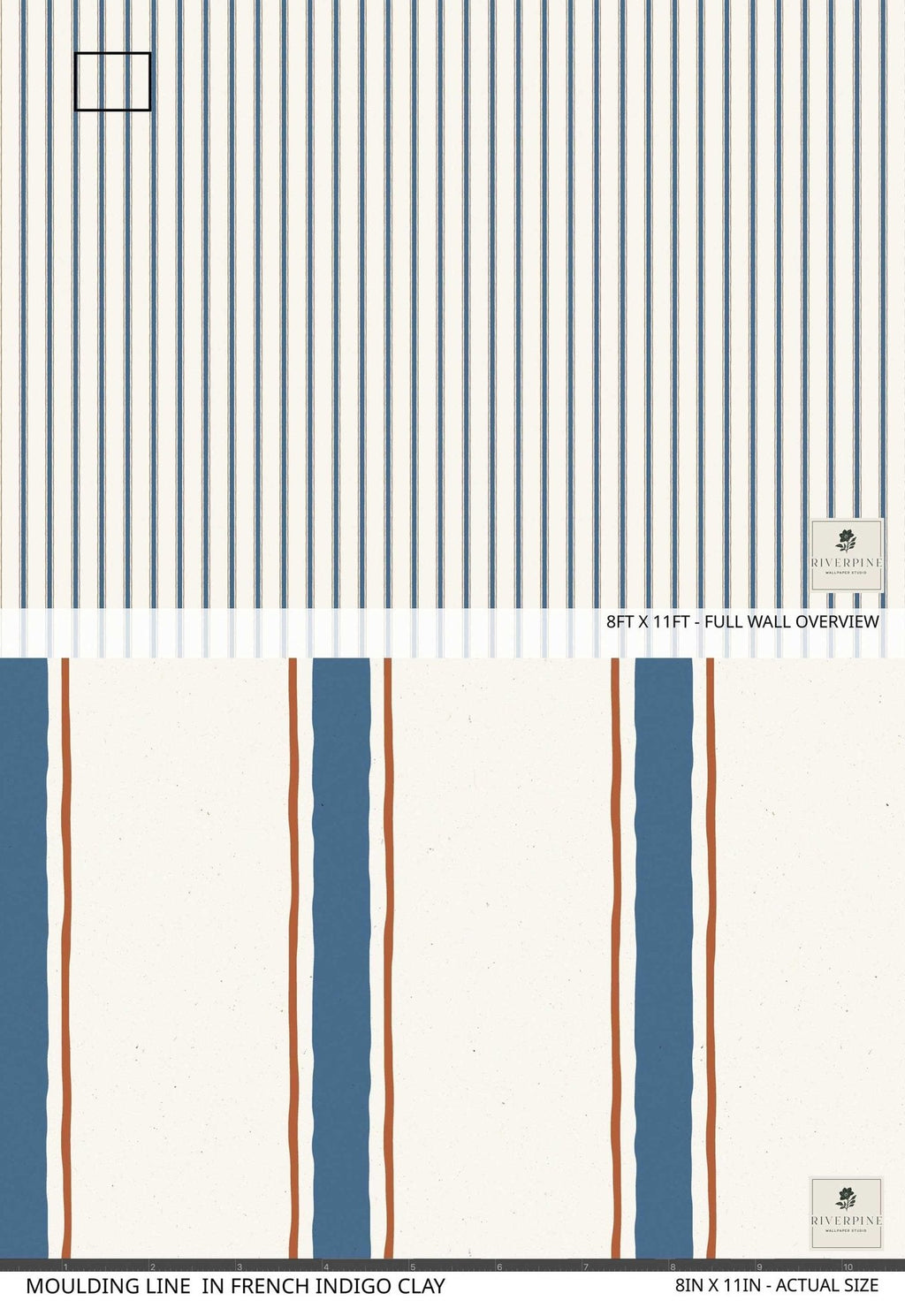 Moulding Line Wallpaper in French Indigo Clay