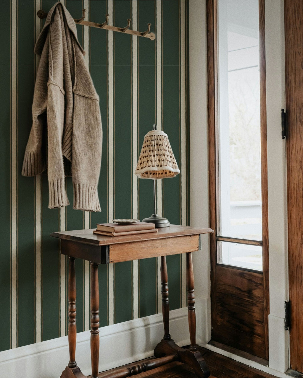 Moulding Line Wallpaper in Library Green