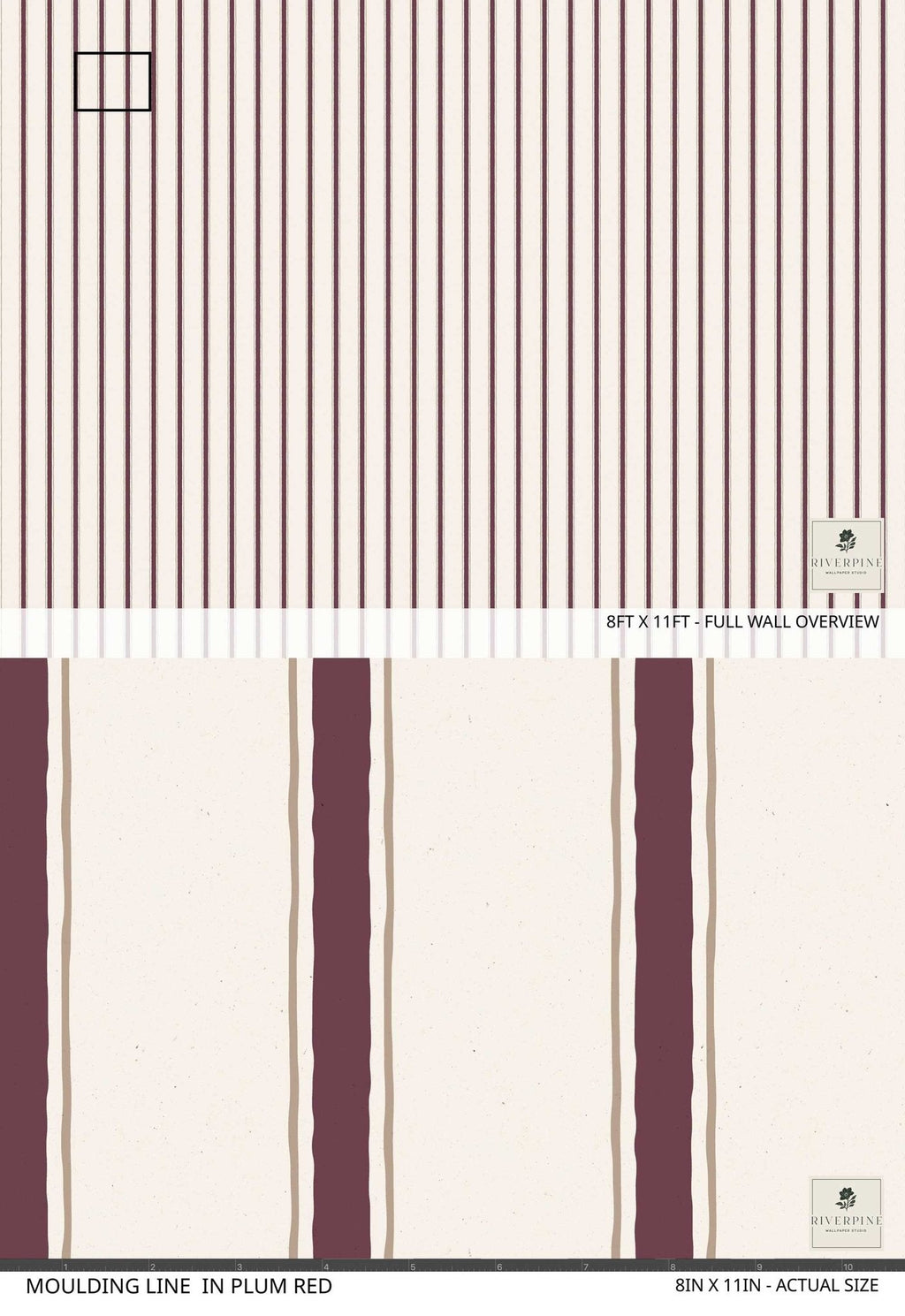 Moulding Line Wallpaper in Plum Red