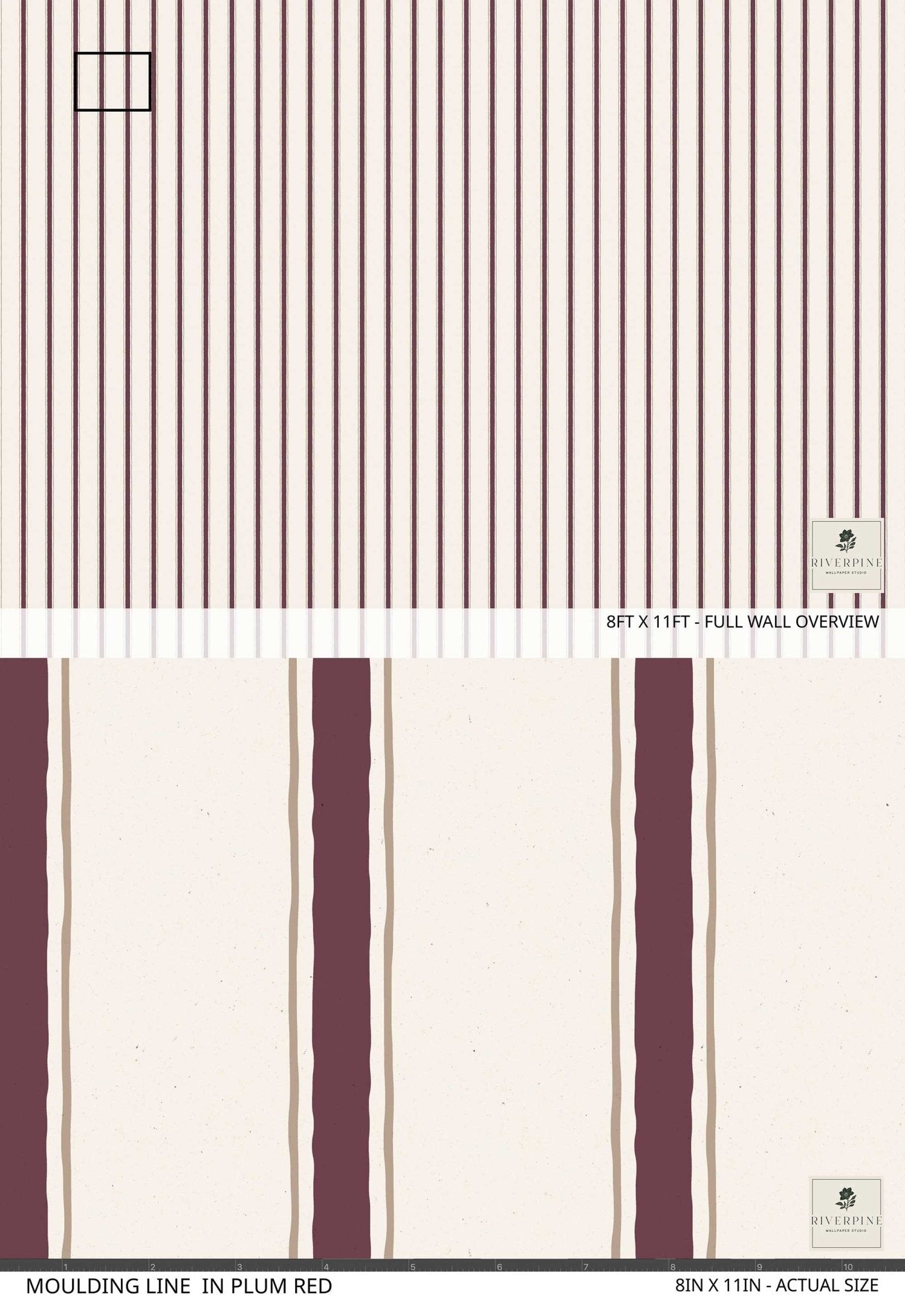 Moulding Line Wallpaper in Plum Red