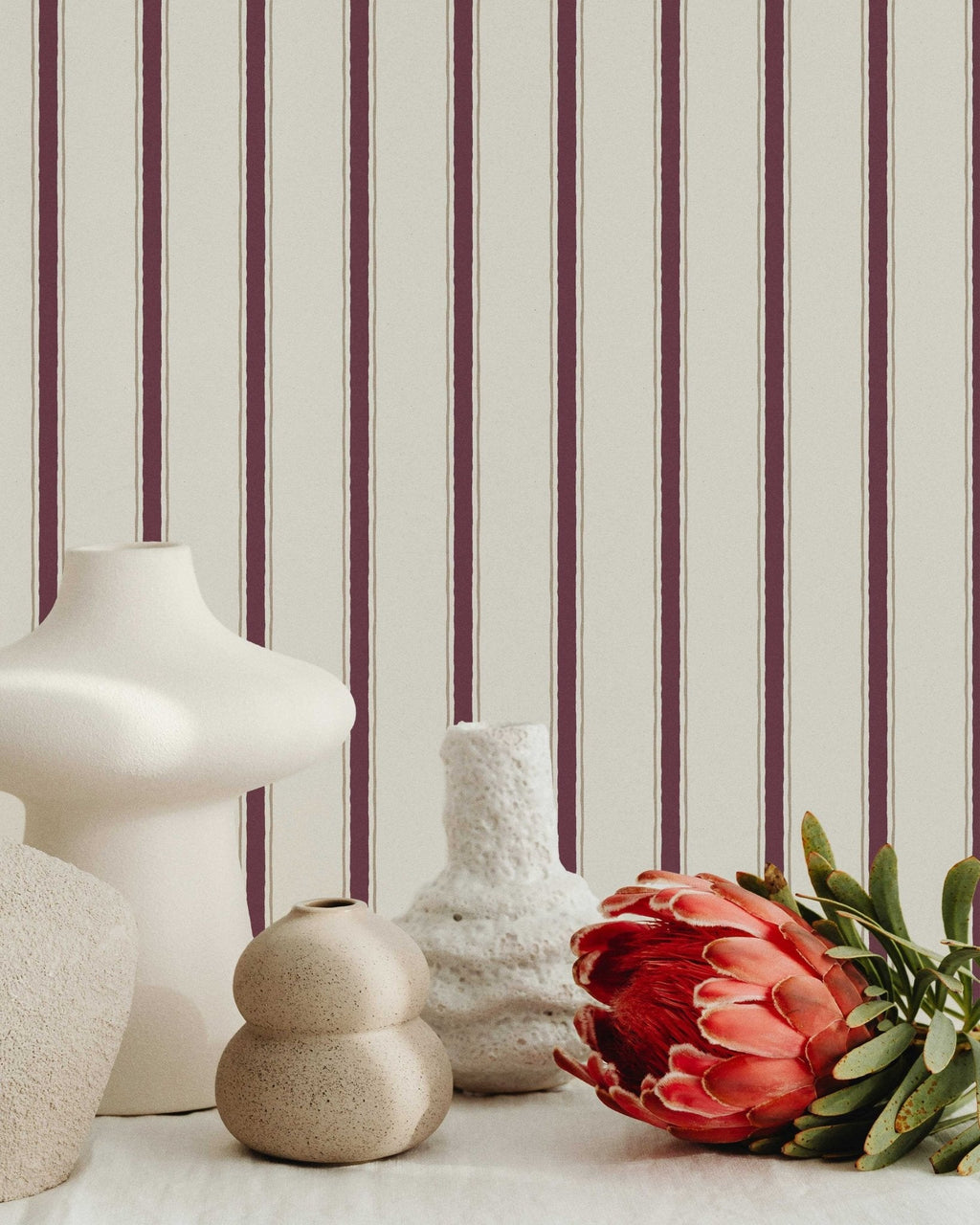 Moulding Line Wallpaper in Plum Red