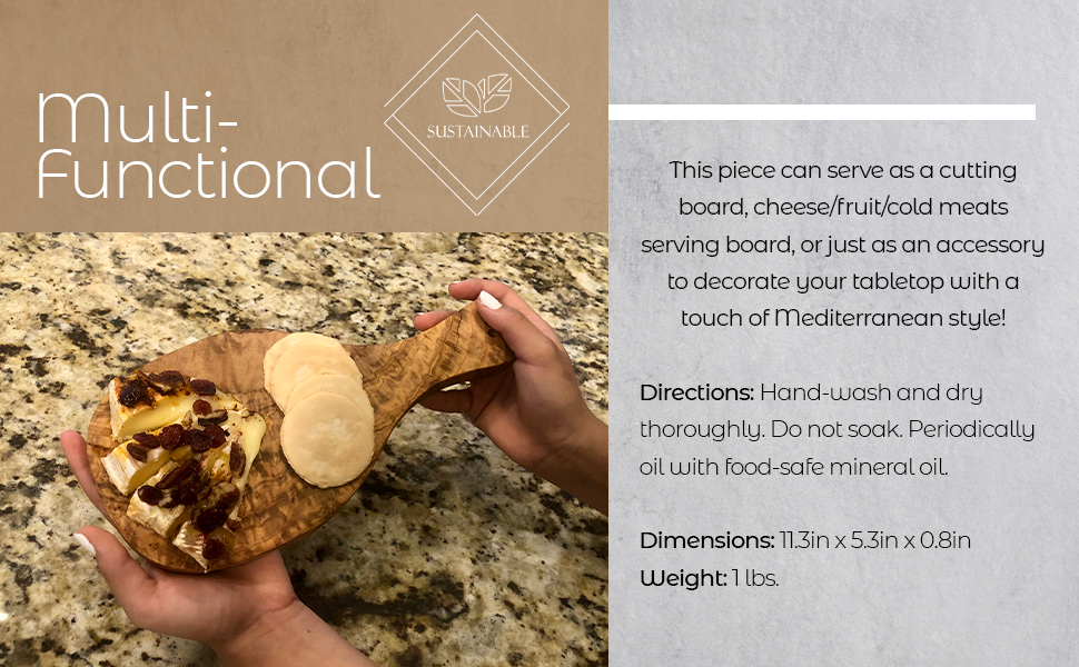 Olive Wood Cutting & Serving Board — 12 × 8 in.