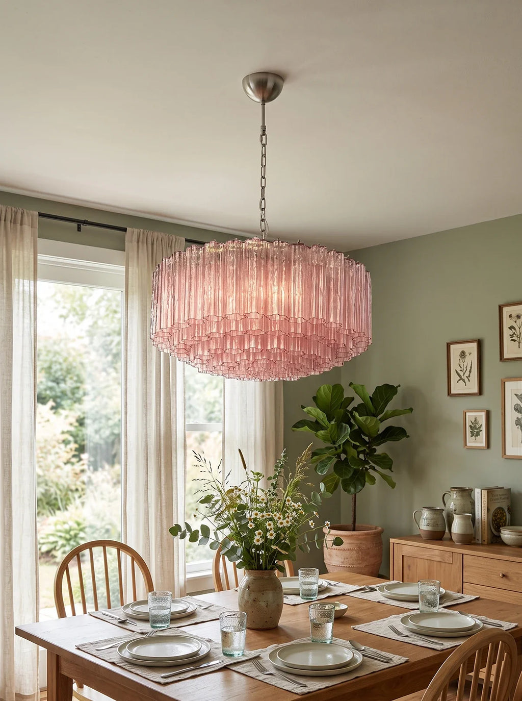 Murano Large Pink Glass Tube Chandelier