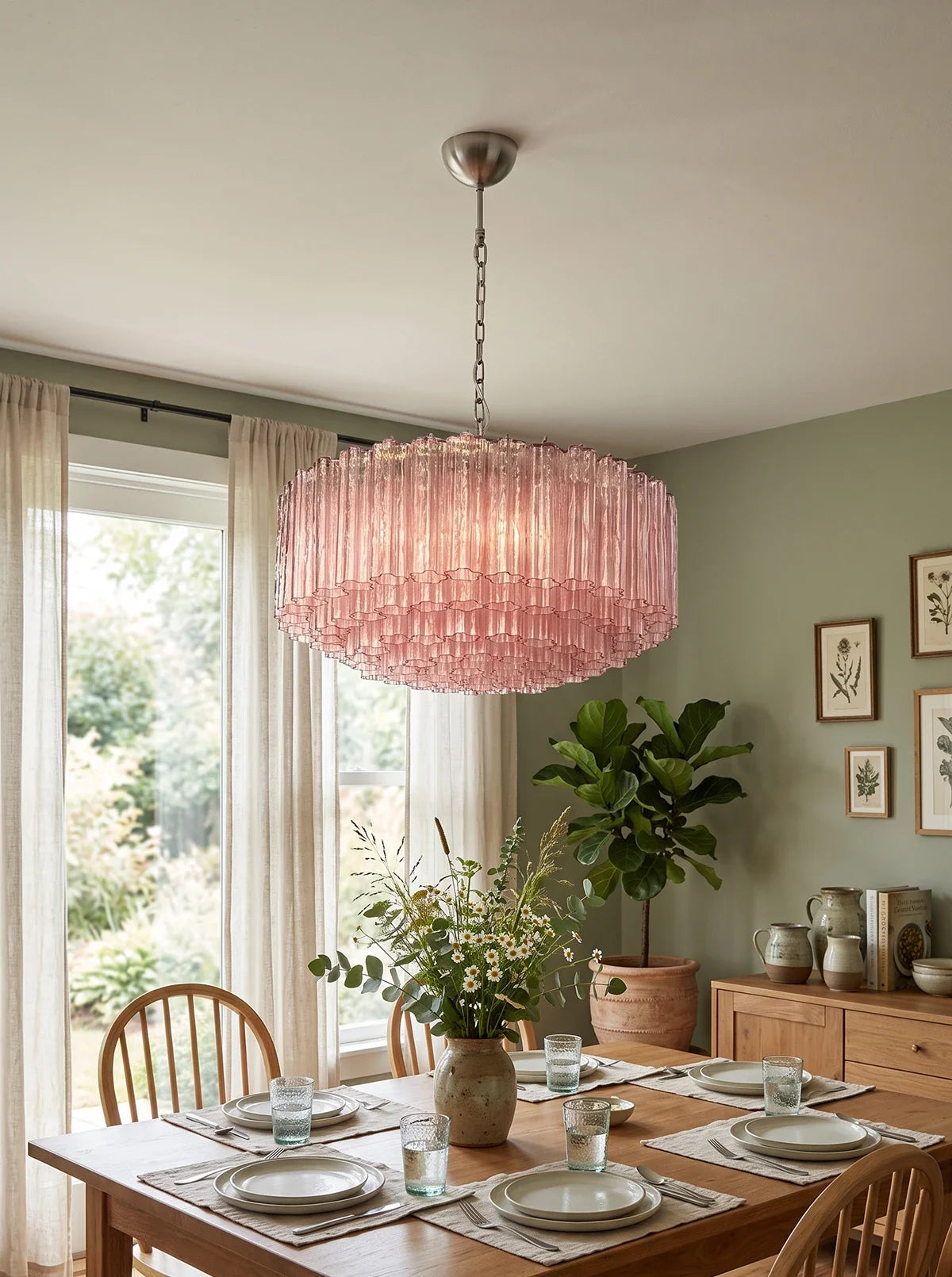Murano Large Pink Glass Tube Chandelier