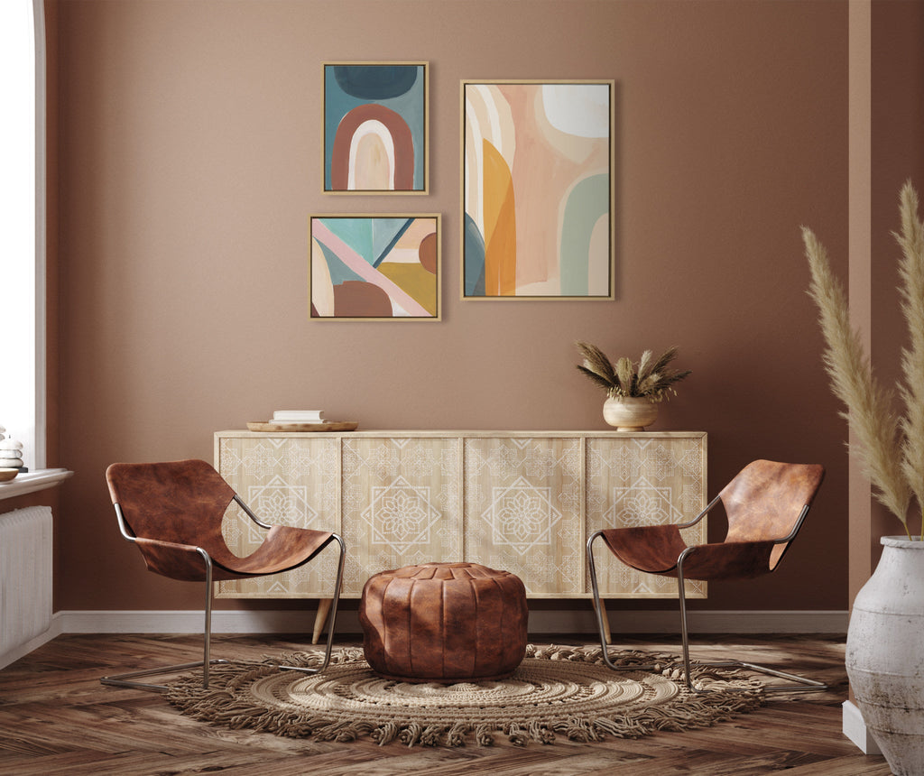 Sylvie Sunrise Over Marrakesh, Teotitlan Valley Study 1 and Teotitlan Valley Study 2 Framed Canvas by Kate Aurelia Holloway