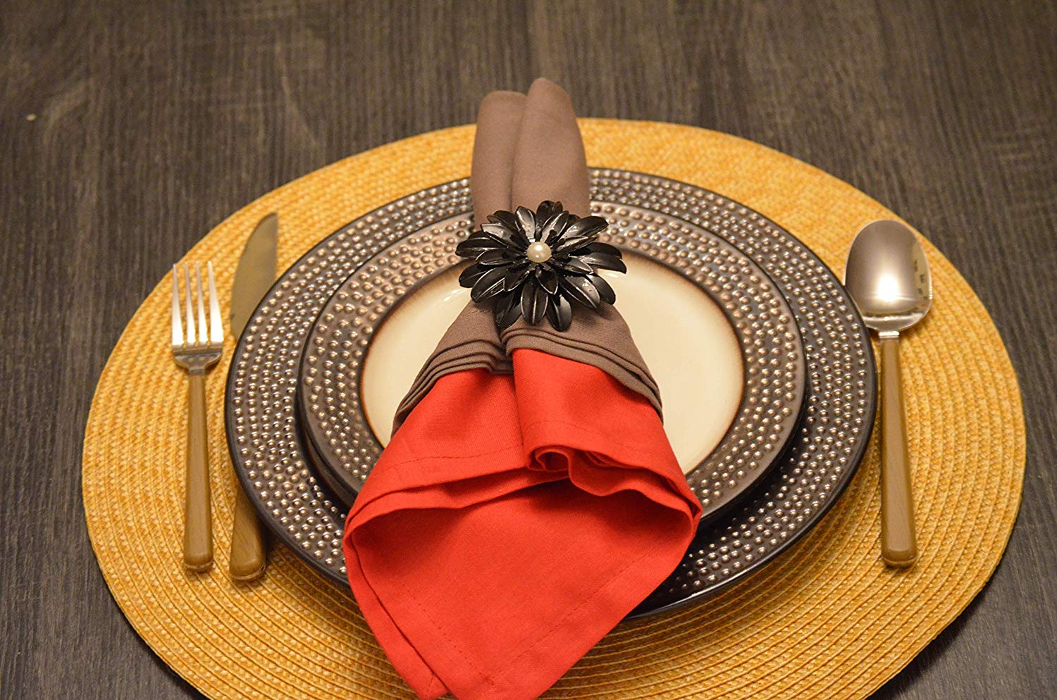 Vibhsa Black Floral Set of 4 Napkin Rings