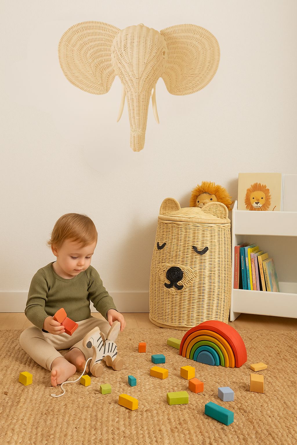 Natural & White Rattan Elephant Wall Decor