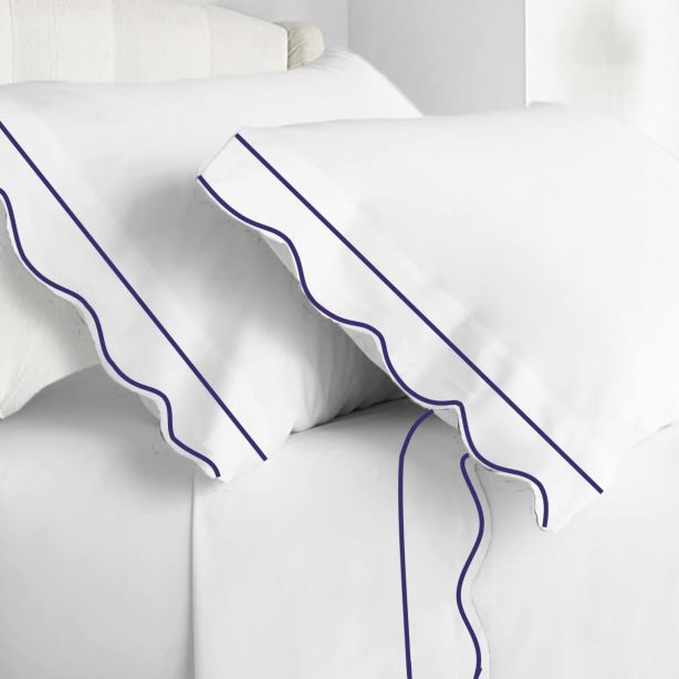 400TC Cotton Scallop Embroidery & Border Sateen Solid Sheet Set