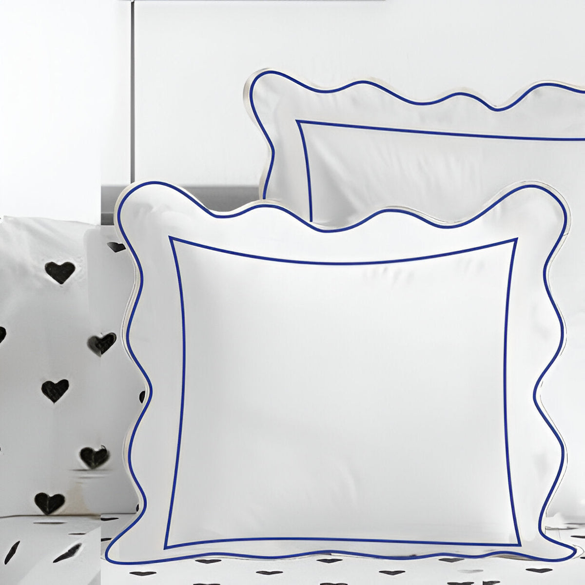 400TC Cotton Scallop Embroidery & Border Sateen Solid Euro Sham