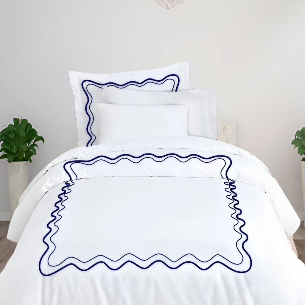 Double Wavy Embroidered Cotton Duvet Cover Set