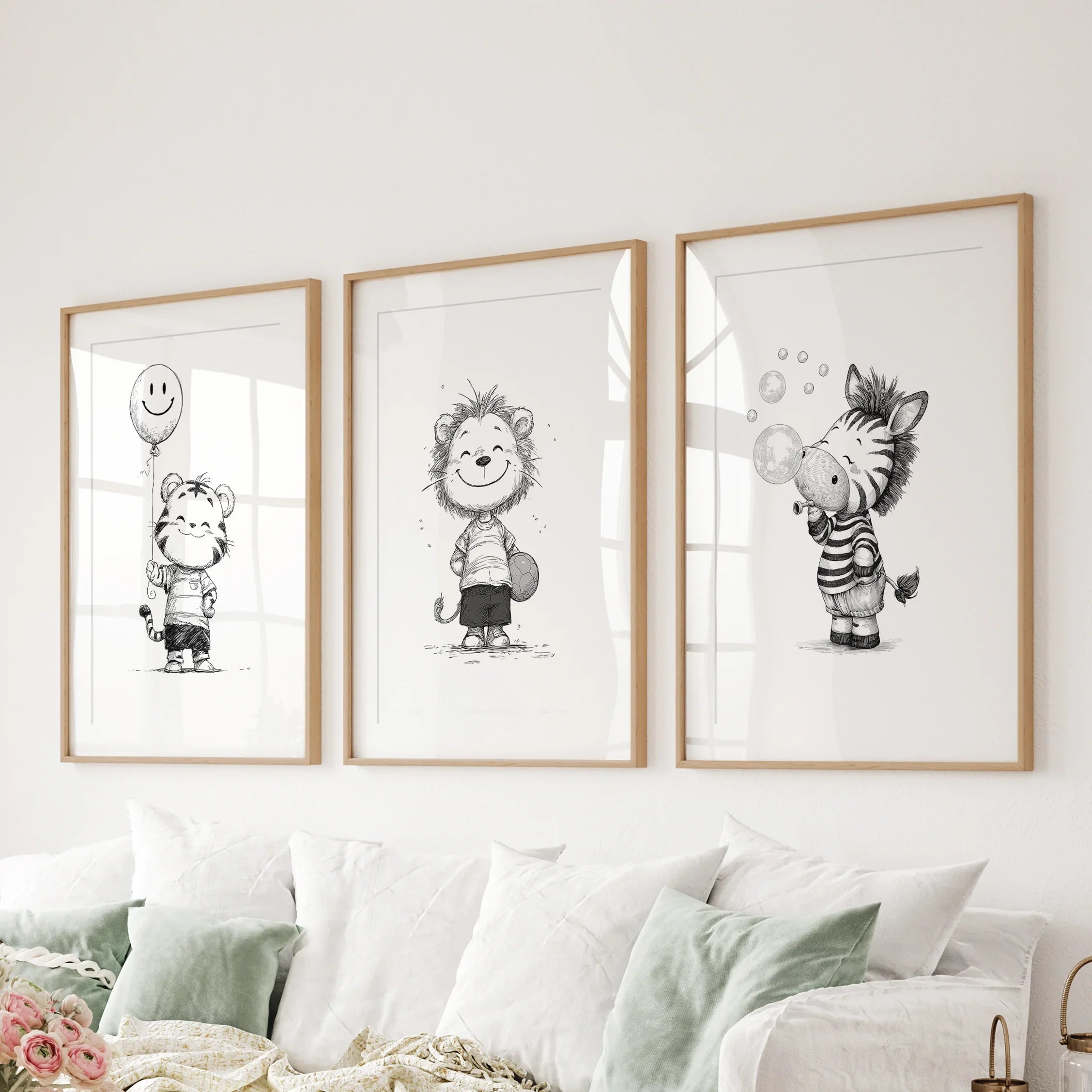 Black & White Safari Nursery Wall Art Set