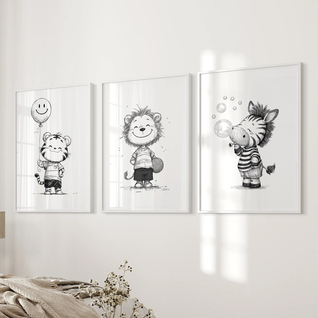 Black & White Safari Nursery Wall Art Set