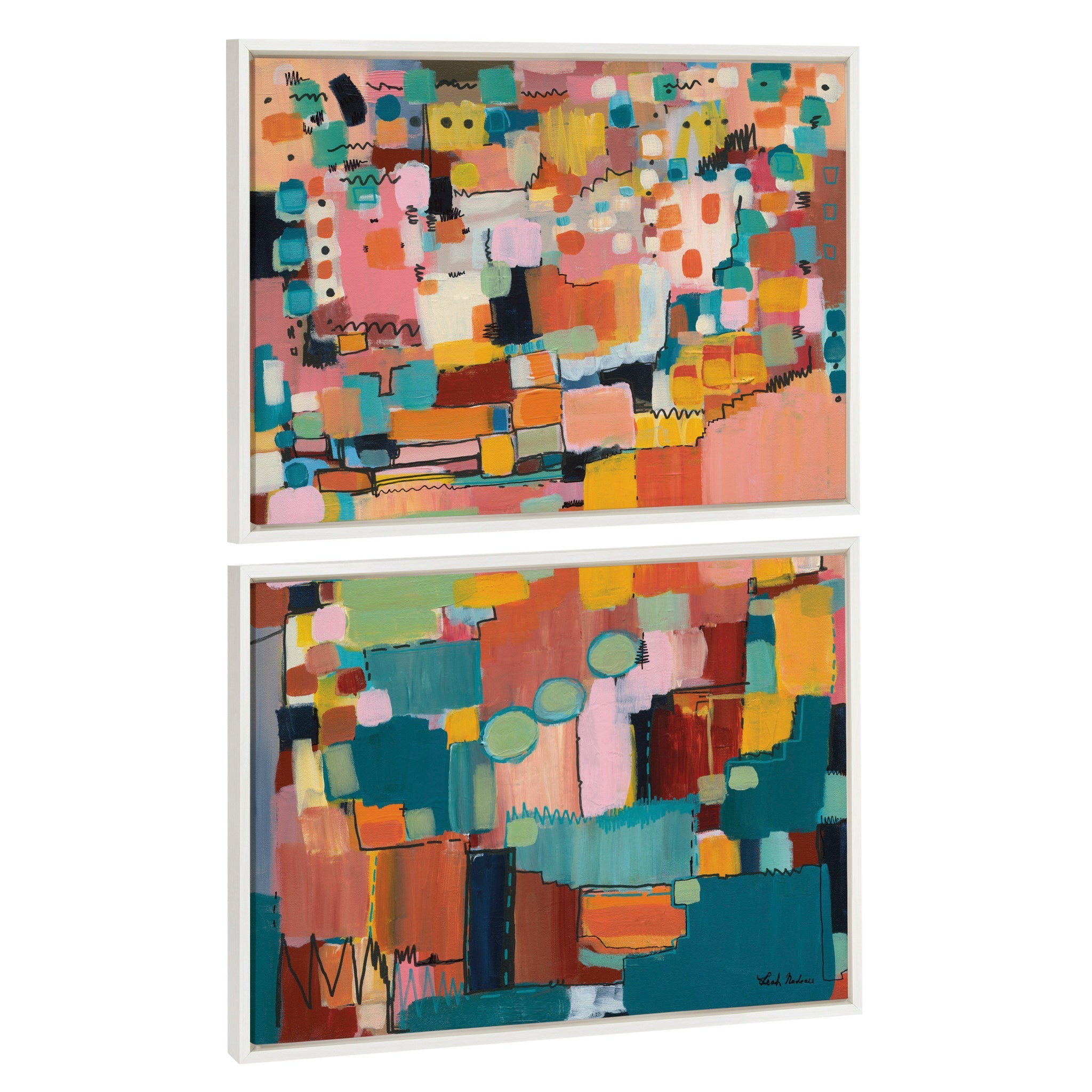 Sylvie Sunset Fiesta Set No 1 and Sunset Fiesta Set No 2 Framed Canvas Set by Leah Nadeau