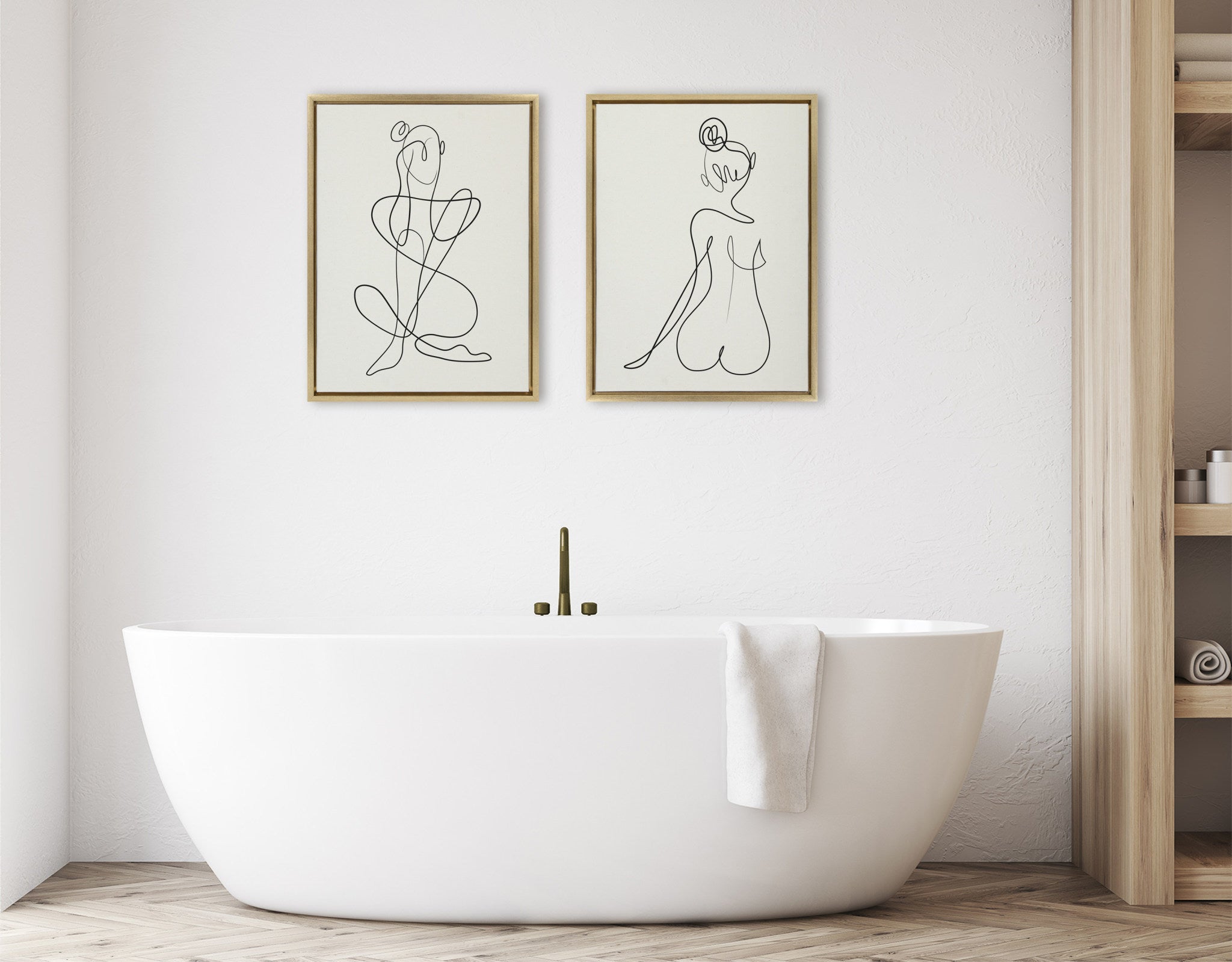 Sylvie Thinking of You Line Art and Sitting Beauty Framed Canvas Set by Rachel Lee of My Dream Wall