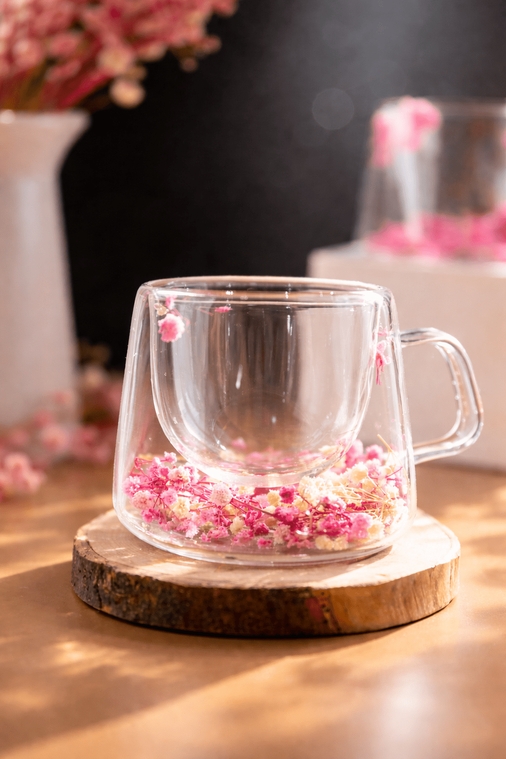 Handcrafted Floral Double-Wall Glass Mug