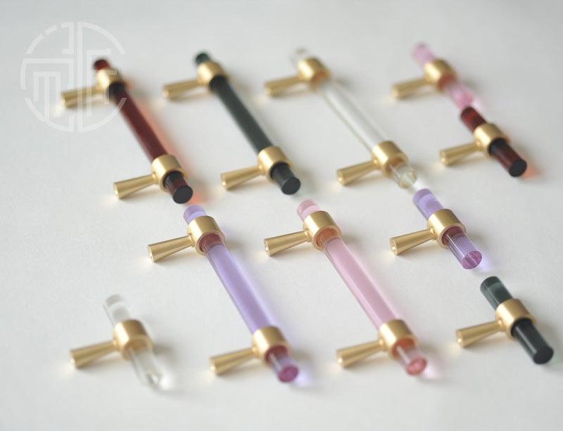 Brass, Crystal & Walnut Cabinet Pulls