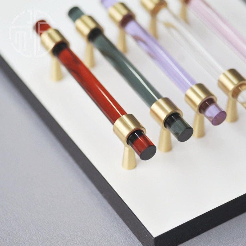 Brass, Crystal & Walnut Cabinet Pulls