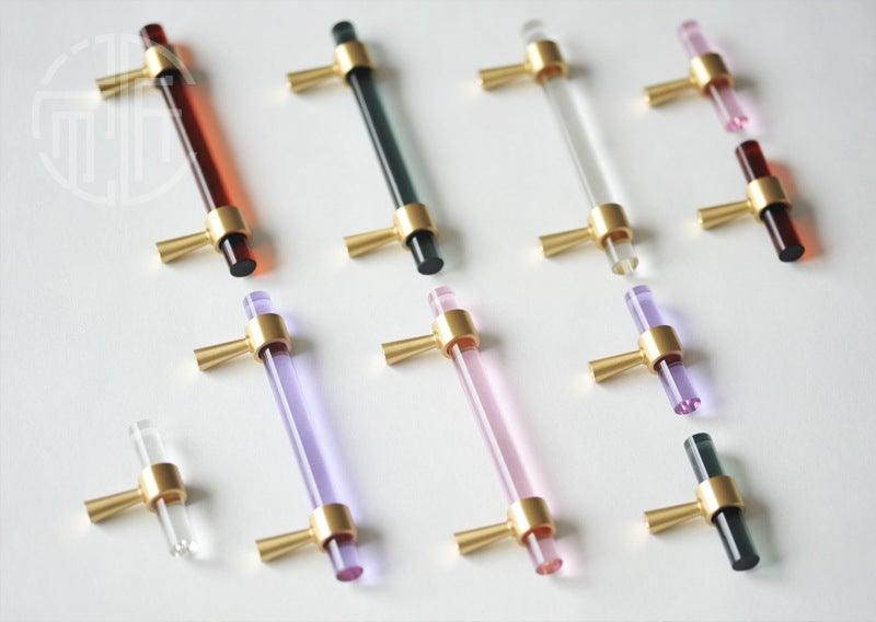 Brass, Crystal & Walnut Cabinet Pulls