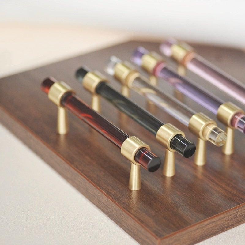 Brass, Crystal & Walnut Cabinet Pulls