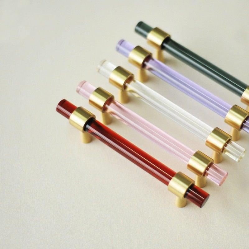 Brass, Crystal & Walnut Cabinet Pulls