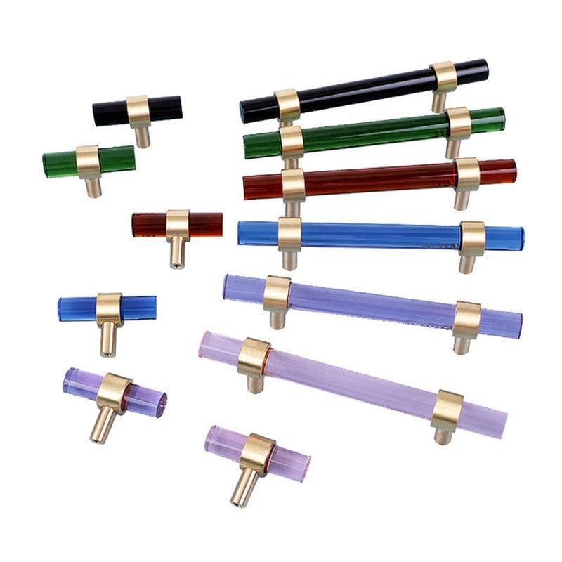 Brass, Crystal & Walnut Cabinet Pulls