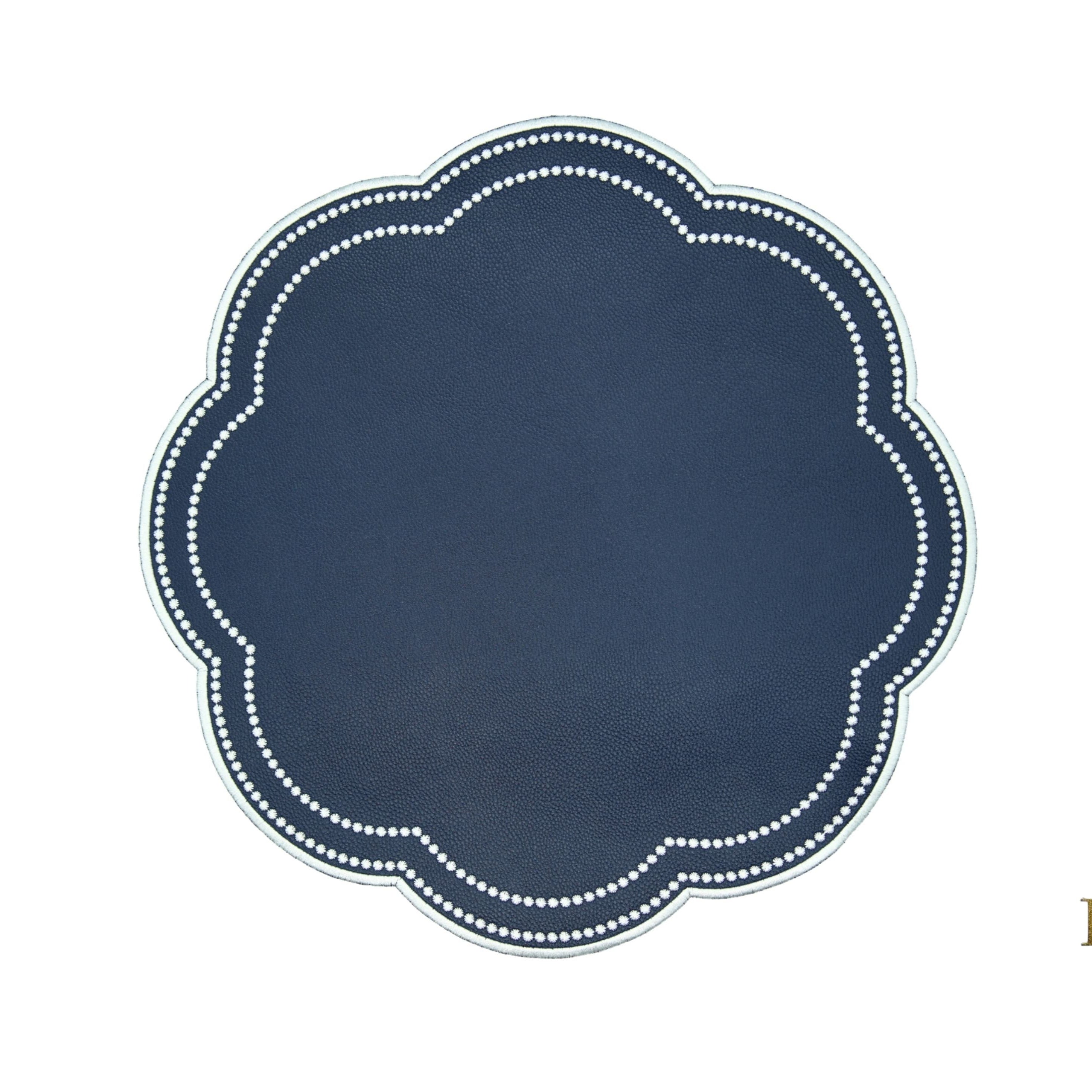 NURTURE BLUE FAUX LEATHER SCALLOPED PLACEMAT (Set Of 4)