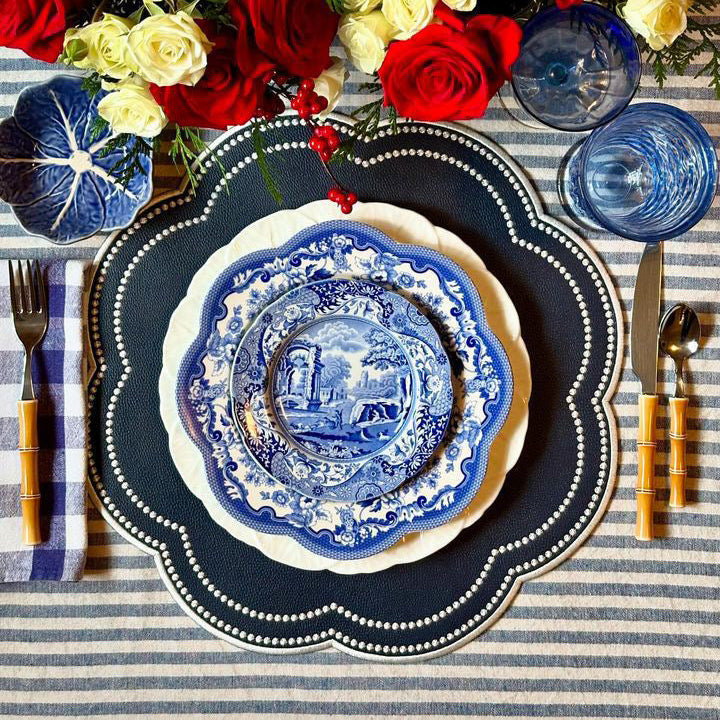 NURTURE BLUE FAUX LEATHER SCALLOPED PLACEMAT (Set Of 4)