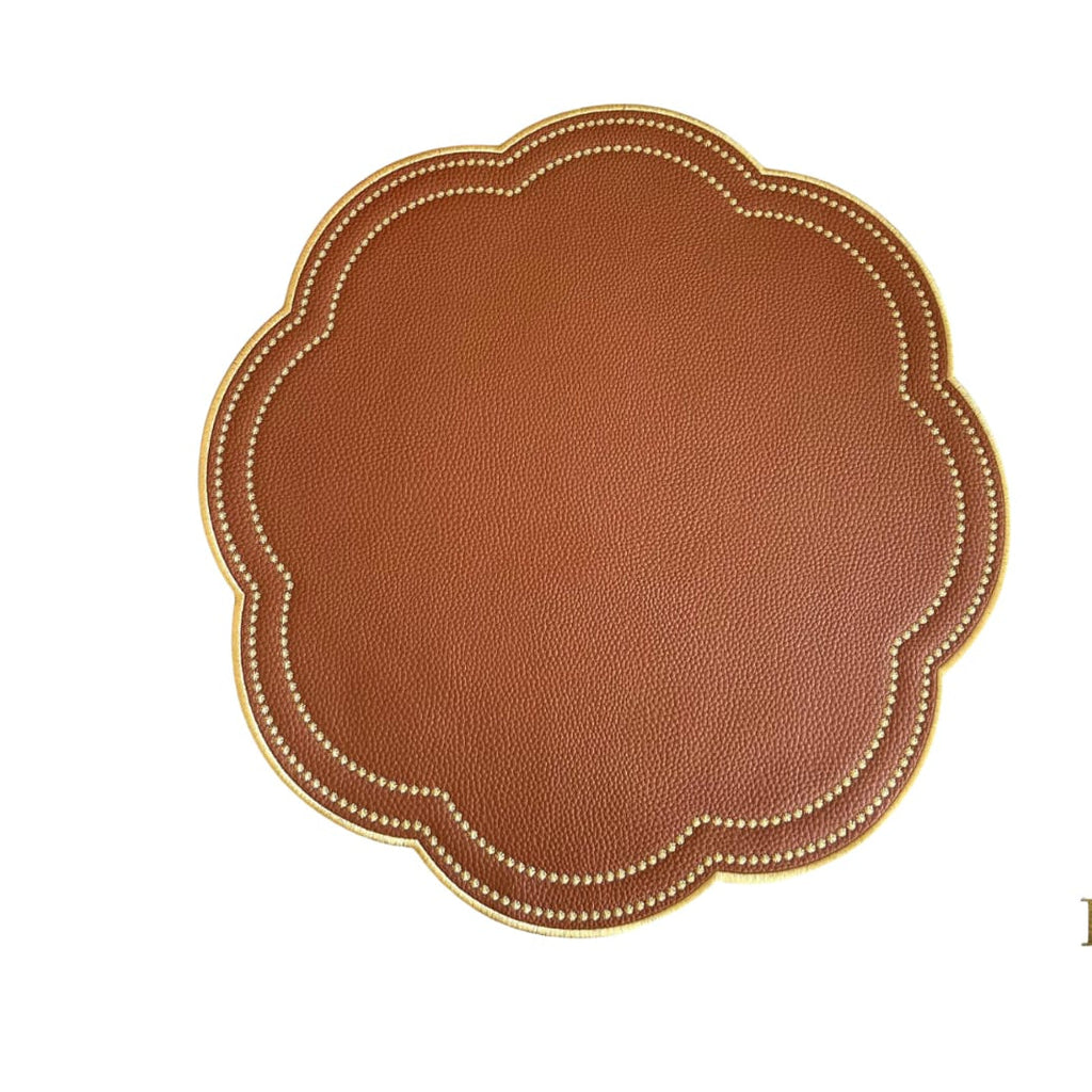 NURTURE BROWN GOLD SCALLOPED FAUX LEATHER PLACEMAT (Set Of 4)