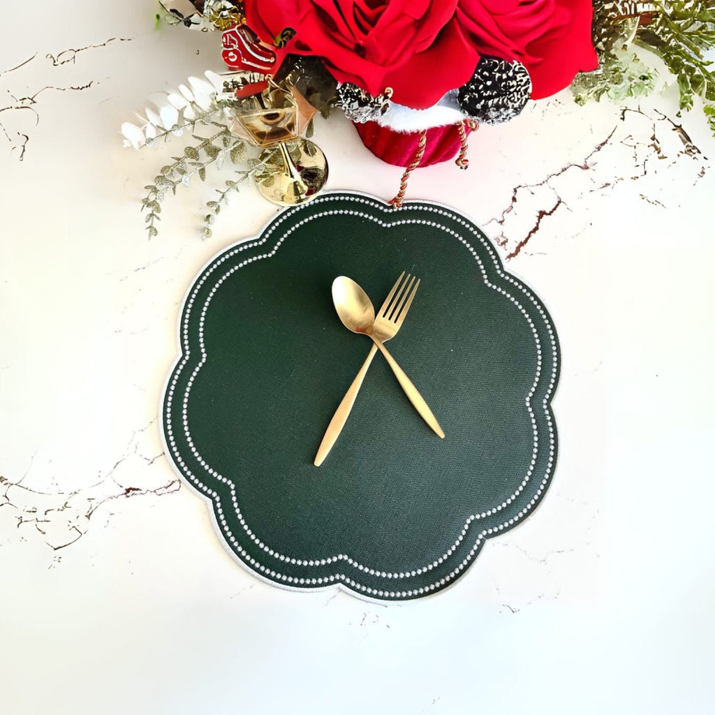 NURTURE GREEN SCALLOPED FAUX LEATHER PLACEMAT (Set Of 4)