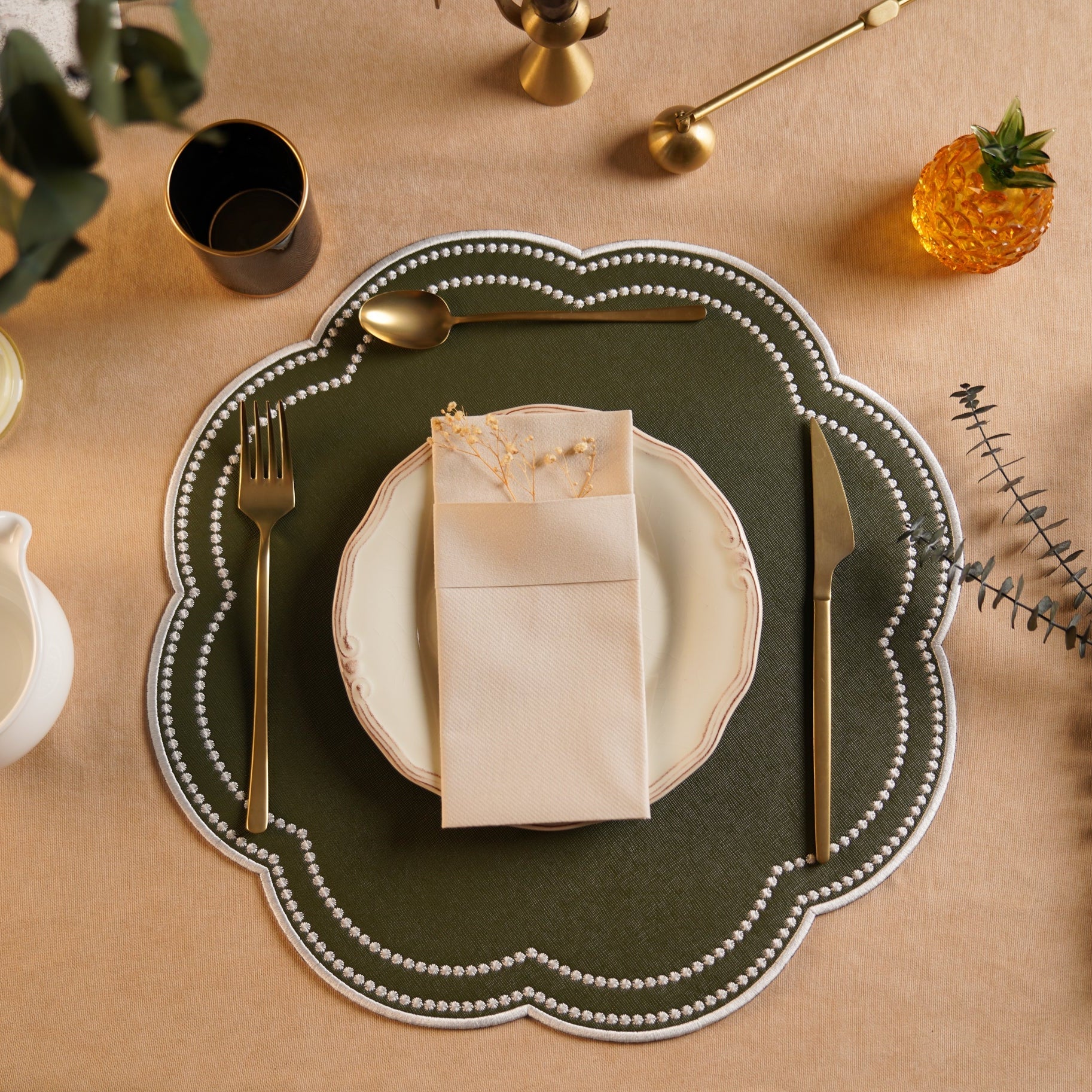 NURTURE GREEN SCALLOPED FAUX LEATHER PLACEMAT (Set Of 4)