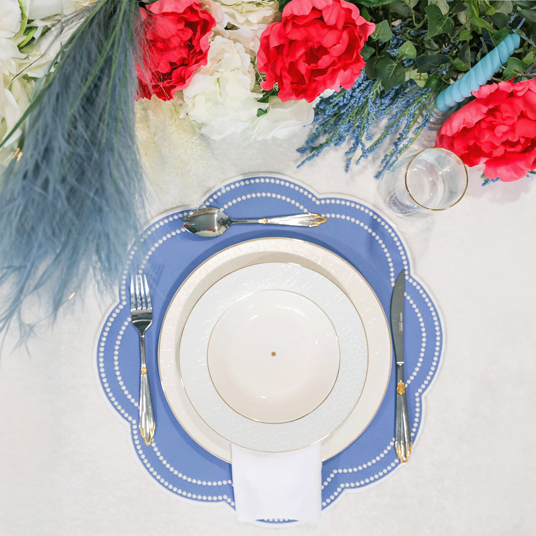NURTURE LIGHT BLUE SCALLOPED FAUX LEATHER PLACEMAT (Set Of 4)