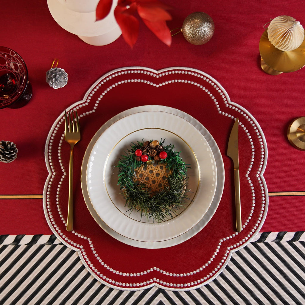 NURTURE RED SCALLOPED FAUX LEATHER PLACEMAT (Set Of 4)