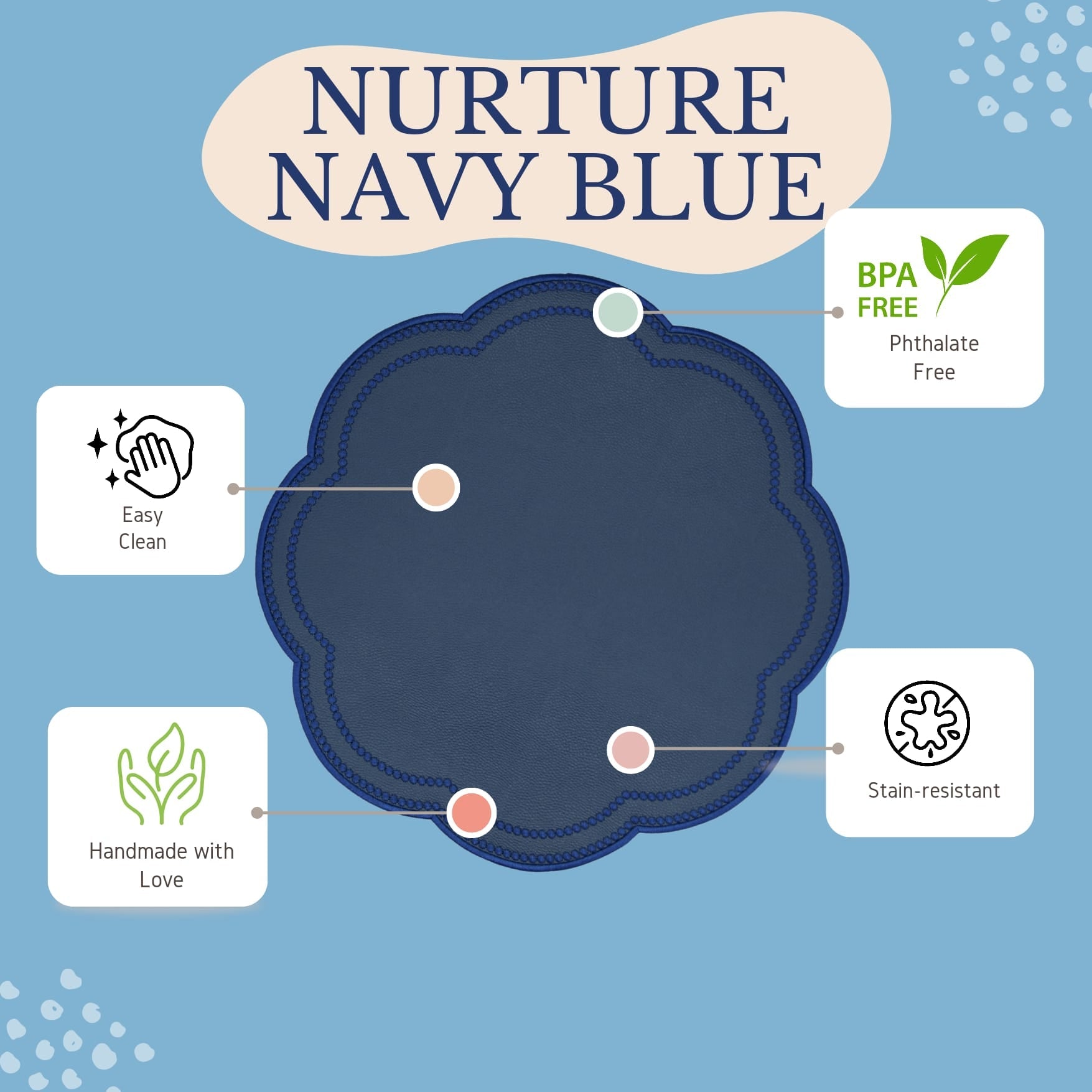 NURTURE NAVY BLUE FAUX LEATHER SCALLOPED PLACEMAT (Set Of 4)