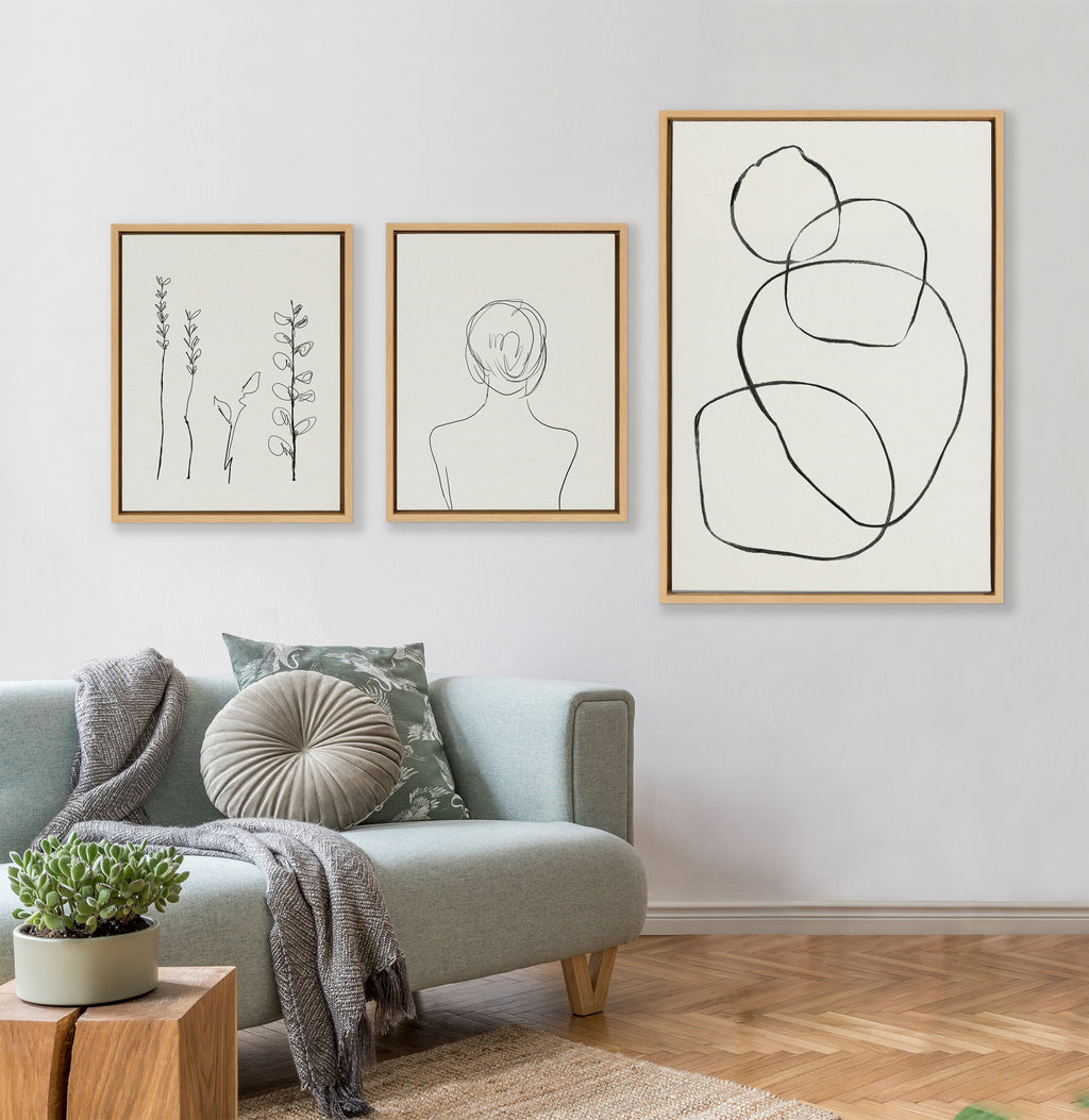 Sylvie Going in Circles and Minimalist Woman Framed Canvas Set by Teju Reval of SnazzyHues