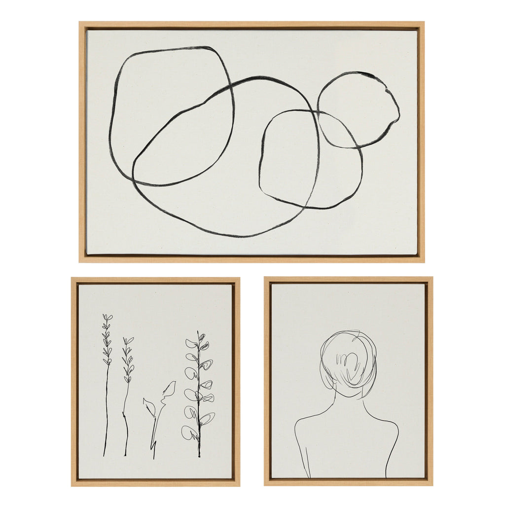 Sylvie Going in Circles and Minimalist Woman Framed Canvas Set by Teju Reval of SnazzyHues