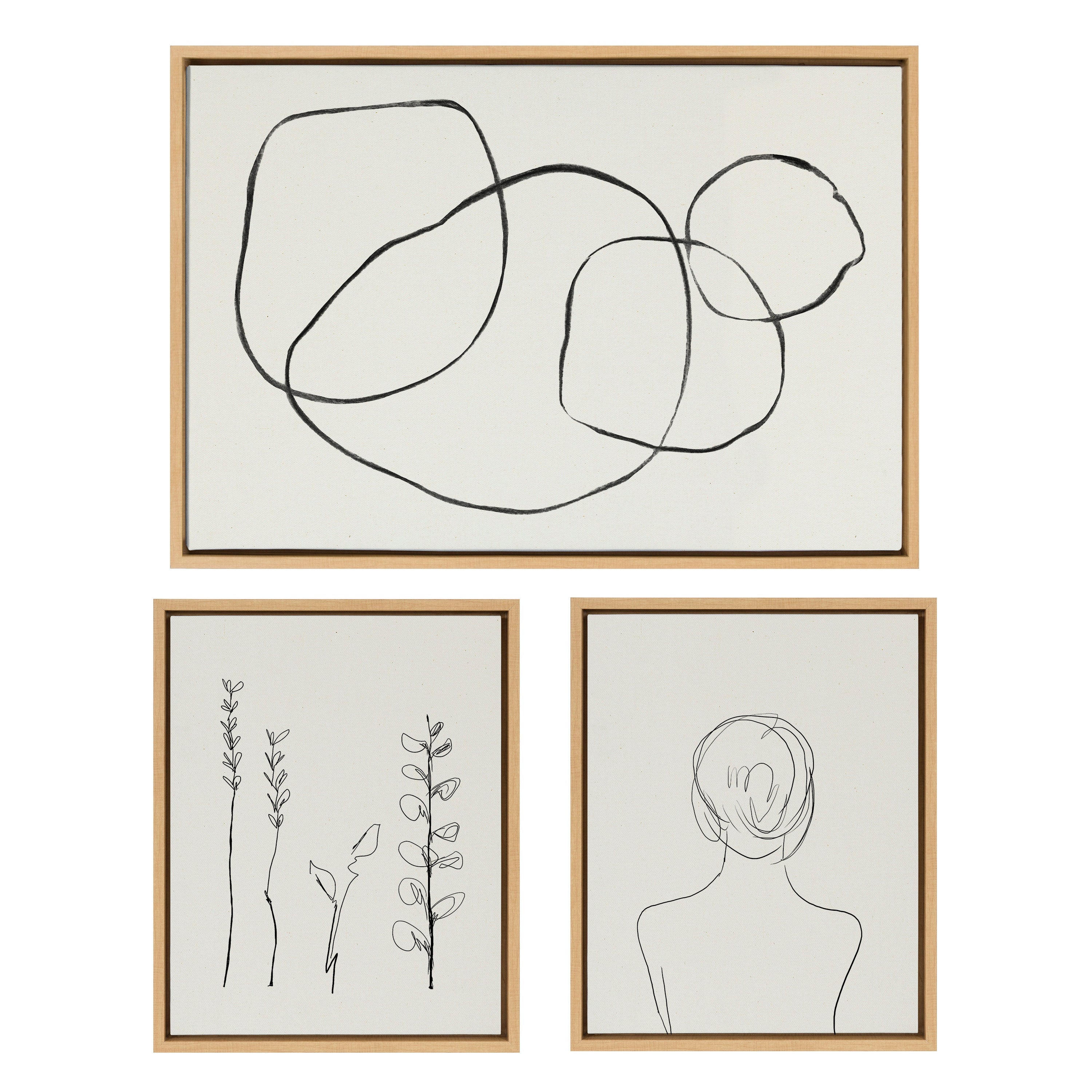 Sylvie Going in Circles and Minimalist Woman Framed Canvas Set by Teju Reval of SnazzyHues