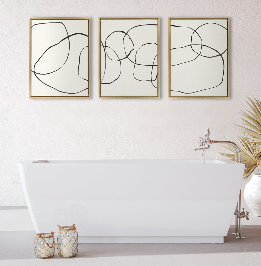 Sylvie Dancing Circles BW Framed Canvas by Teju Reval of SnazzyHues