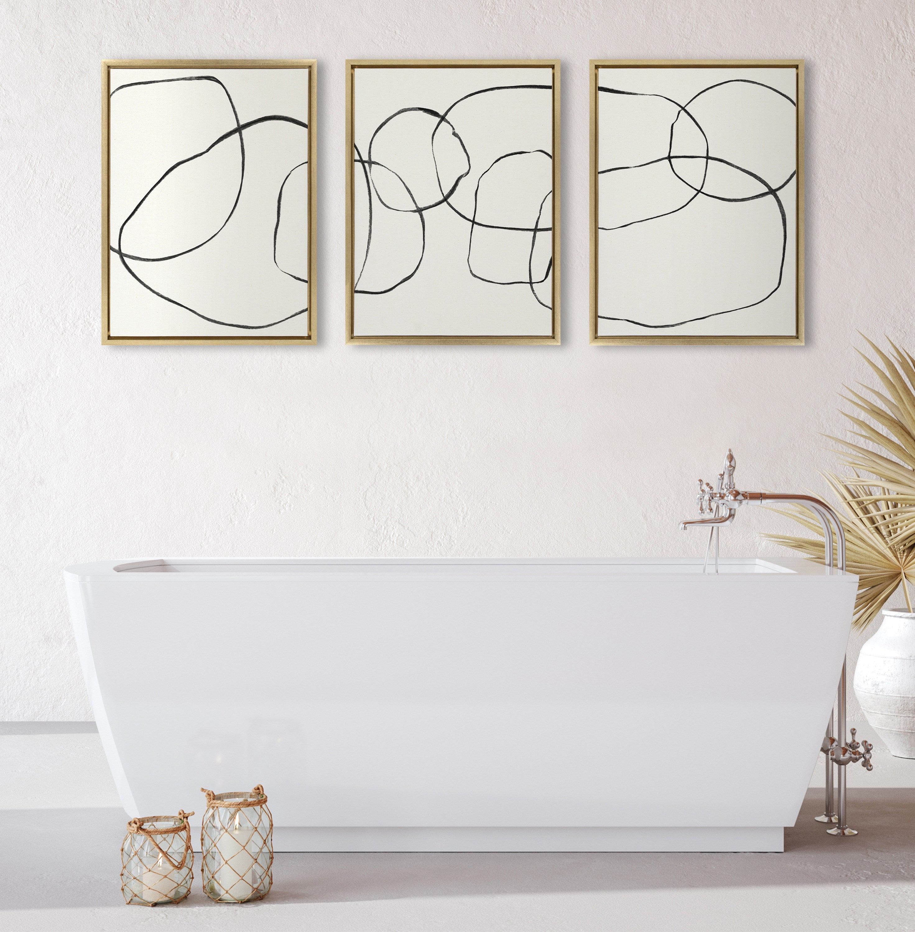 Sylvie Dancing Circles BW Framed Canvas by Teju Reval of SnazzyHues
