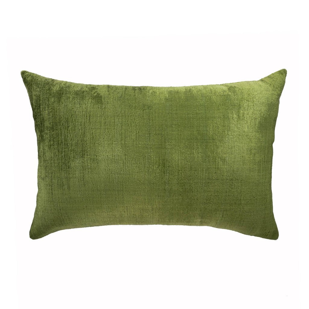 Olive Green Silk Velvet Ikat Pillow Cover, 16 x 24