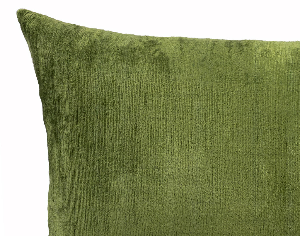 Olive Green Silk Velvet Ikat Pillow Cover, 16 x 24