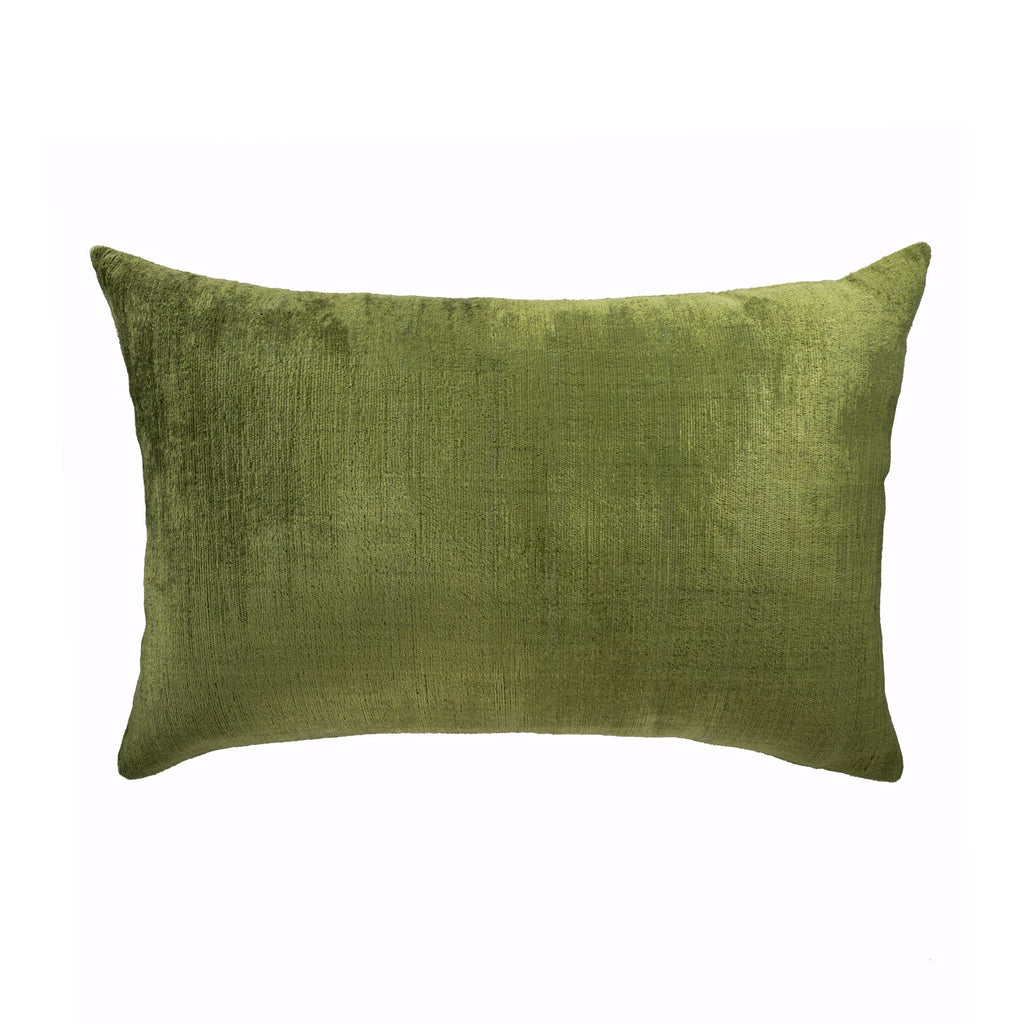 Olive Green Silk Velvet Ikat Pillow Cover, 16 x 24
