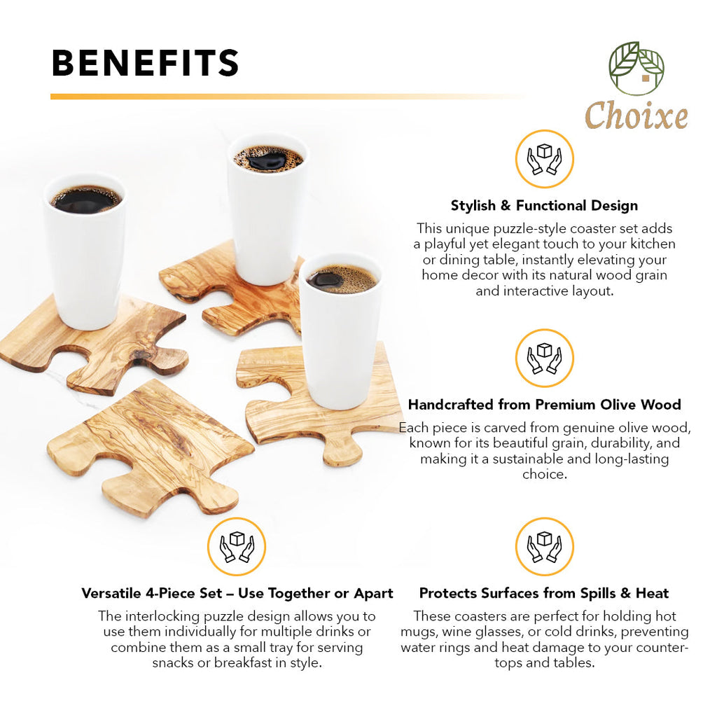 Olive Wood Puzzle Coasters — Set of 4