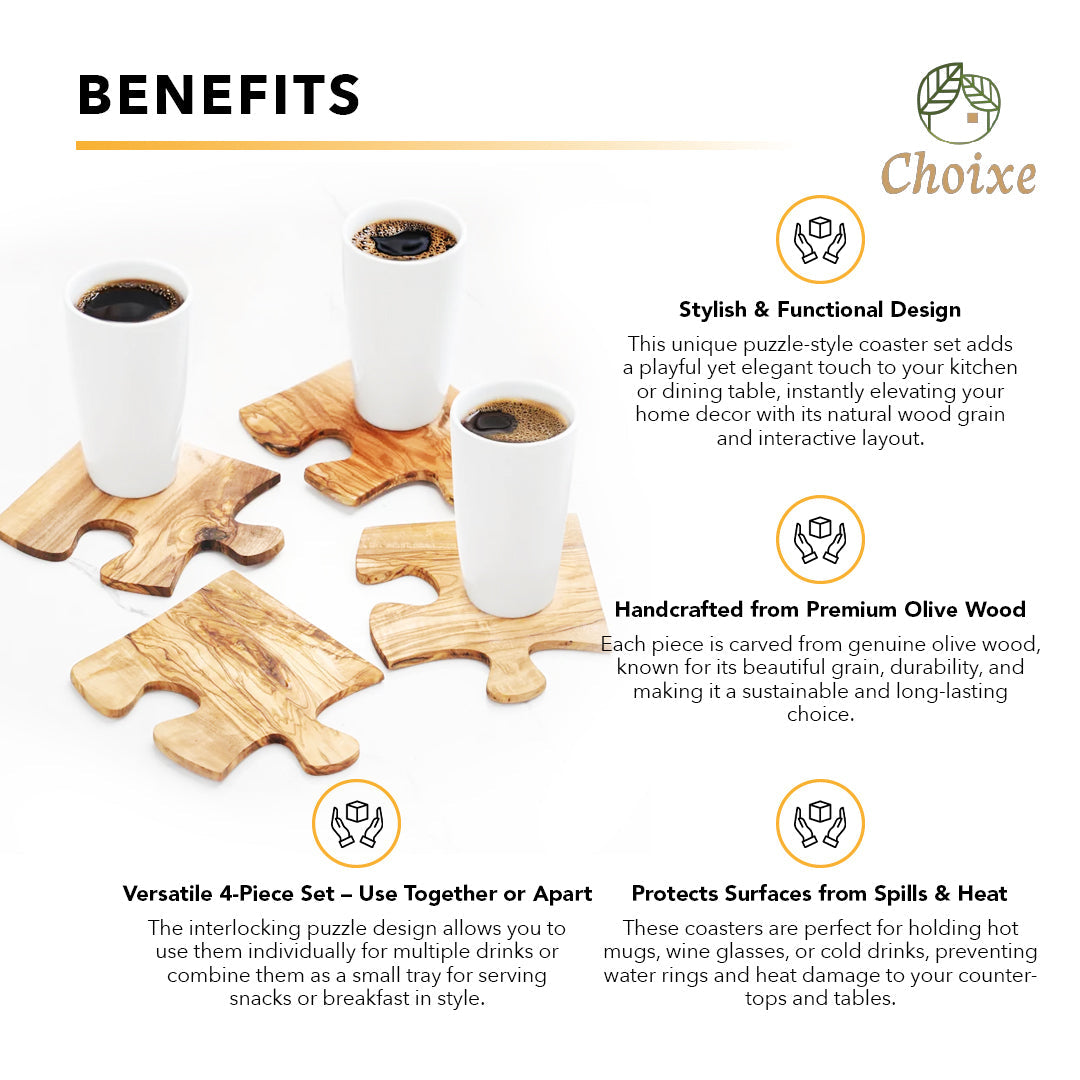 Olive Wood Puzzle Coasters — Set of 4