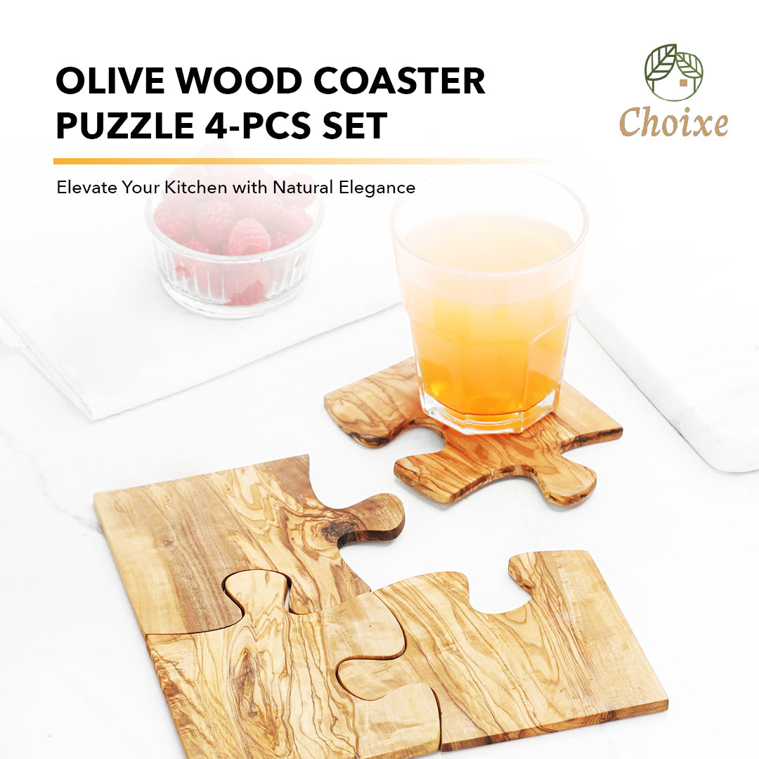 Olive Wood Puzzle Coasters — Set of 4